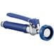 A Waterloo pre-rinse spray valve with a blue and silver nozzle and a blue handle.
