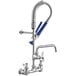 A Waterloo chrome pre-rinse faucet with blue hose and handle.