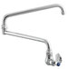 A chrome Waterloo wall-mounted pot and kettle filler faucet with a handle and a double-jointed swing spout.