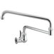 A silver Waterloo wall-mounted pot and kettle filler faucet with a double-jointed swing spout.