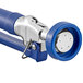 A blue and silver hand held pre-rinse faucet spray gun.