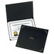 A black certificate holder with a gold border and a black square on the front.