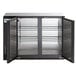 A black rectangular Avantco back bar refrigerator with solid doors open.