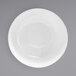 The front of a white round porcelain bowl with a white circle around the rim.