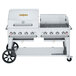 A large Crown Verity liquid propane outdoor grill on wheels.