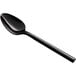 An Acopa Phoenix black stainless steel teaspoon with a long handle.