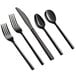 Acopa Phoenix Black 18/0 stainless steel flatware set with spoons and forks.