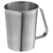 A silver Vollrath stainless steel measuring cup with handle.