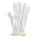 A white Mercer Culinary cut-resistant glove with a yellow band.