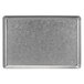 A rectangular stainless steel plate with an antique finish.