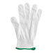 A white Mercer Culinary cut-resistant glove with a green band.