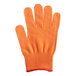 An orange Mercer Culinary Millennia Cut-Resistant glove with a red band.