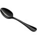 An Acopa Vernon stainless steel teaspoon with a black handle.