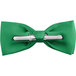 A Henry Segal emerald green poly-satin bow tie with a silver metal clip.