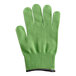 A green Mercer Culinary Millennia Cut-Resistant glove with black wrist band.