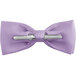 A close-up of a Henry Segal lavender poly-satin bow tie with a silver metal clip.