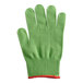 A green Mercer Culinary Millennia Cut-Resistant Glove with a red band.