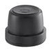 A black plastic cap with a round base.