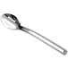 A Vollrath stainless steel slotted serving spoon with an open handle.