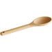 A close-up of a Vollrath tan high heat nylon kitchen spoon with a handle.