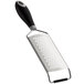 A MercerGrates stainless steel grater with a black Santoprene handle.