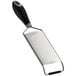 A Mercer Culinary stainless steel zester with a black Santoprene handle.