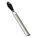 A MercerGrates stainless steel ribbon grater with a black Santoprene handle.