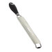 A MercerGrates stainless steel ribbon grater with a black and white Santoprene handle.