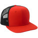 A red Mercer Culinary trucker hat with a black mesh back.