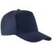 A navy 5-panel cap with a white background.