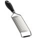 A Mercer Culinary stainless steel ribbon grater with a black Santoprene handle.