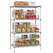 A MetroMax metal shelf with FIFO can racks holding cans of food.