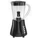 A Hamilton Beach black blender with a clear glass container.