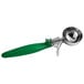 A green and silver Hamilton Beach ice cream scoop with a green handle.