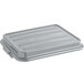 A Vollrath gray high density polyethylene raised snap-on lid on a gray plastic container.