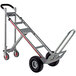 A silver Magliner hand truck with black wheels.