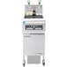 A white Frymaster electric floor fryer with built-in filtration and control panel.