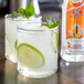 A bottle of Master of Mixes Triple Sec with two glasses of drinks with lime slices and mint leaves.