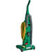 A green Bissell ProCup bagless upright vacuum cleaner with a yellow hose attached.