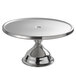A silver Vollrath cake stand with a round base.