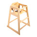 A GET hardwood high chair with a natural finish and a seat and back.