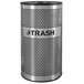 A silver stainless steel Ex-Cell Kaiser trash receptacle with black "trash" text.