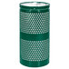 An Ex-Cell Kaiser landscape series 10 gallon round hunter green gloss perforated waste receptacle.