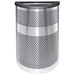A stainless steel half round waste receptacle with a black textured lid.