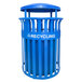 A blue Ex-Cell Kaiser outdoor recycling receptacle with a white lid and white text.