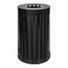 A black metal Ex-Cell Kaiser outdoor trash can with a flat top lid.