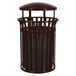 An Ex-Cell Kaiser brown coffee gloss outdoor trash receptacle with a black lid.