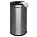 A silver stainless steel Ex-Cell Kaiser round towel receptacle with a lid and a towel on top.