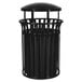 A black Ex-Cell Kaiser Streetscape outdoor trash receptacle with a lid.