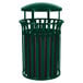 An Ex-Cell Kaiser Hunter Green metal trash can with a lid.